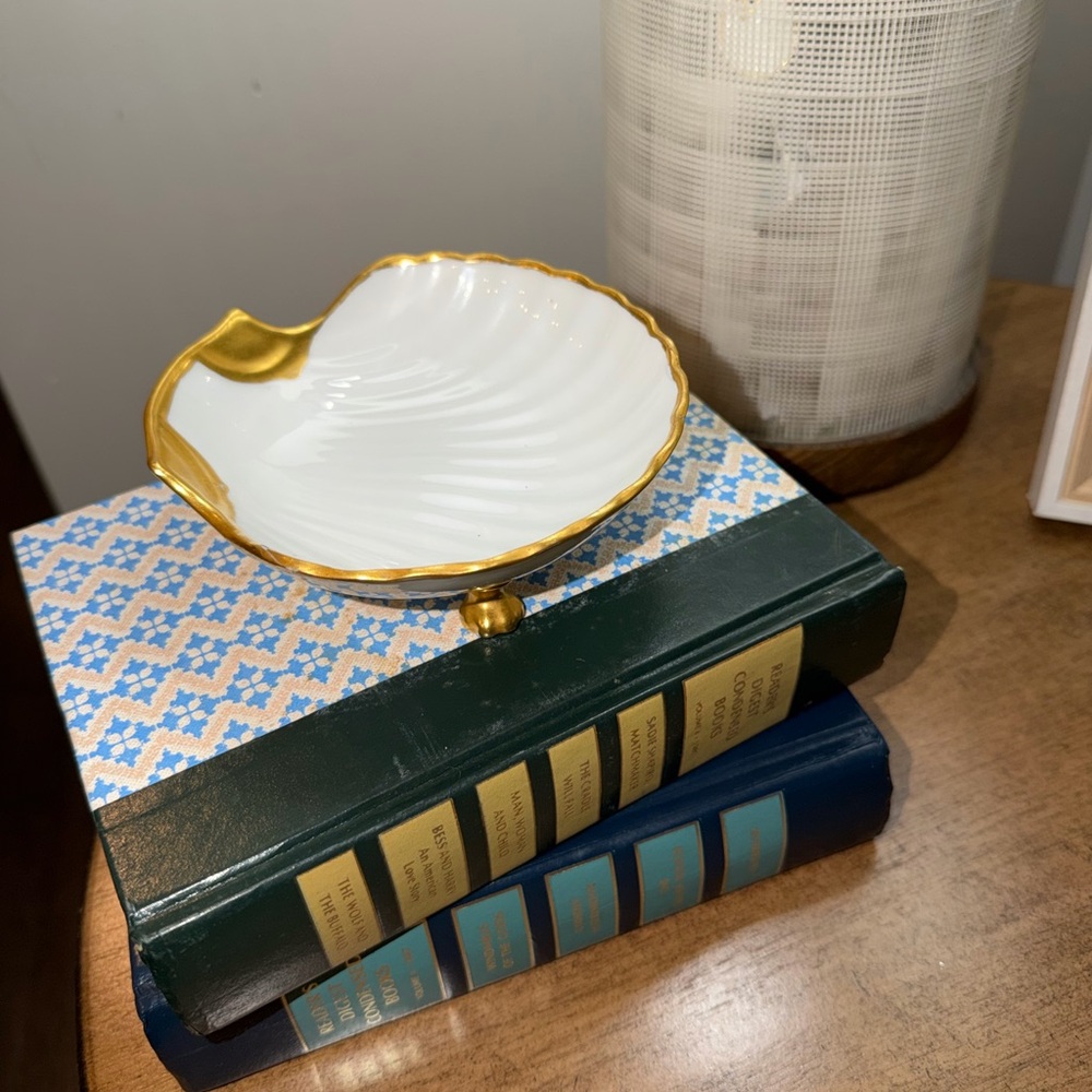Mid-Century Milk Glass Shell Dish, dated 1967